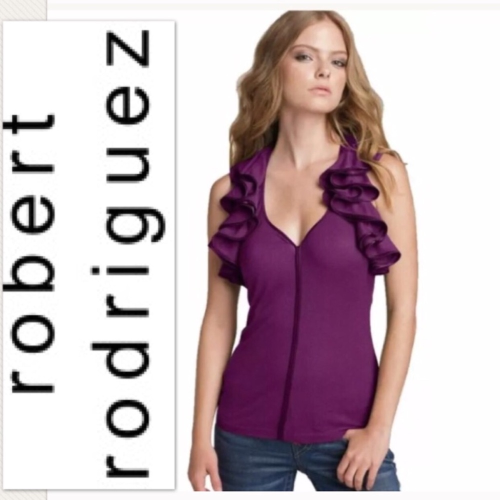 🎊 ROBERT RODRIGUEZ sz Small Ruffle Racerback Top - Picture 1 of 4